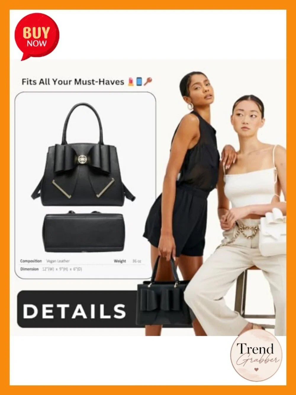 Vegan Leather Bow Purse | Crossbody Satchel Handbag for Women